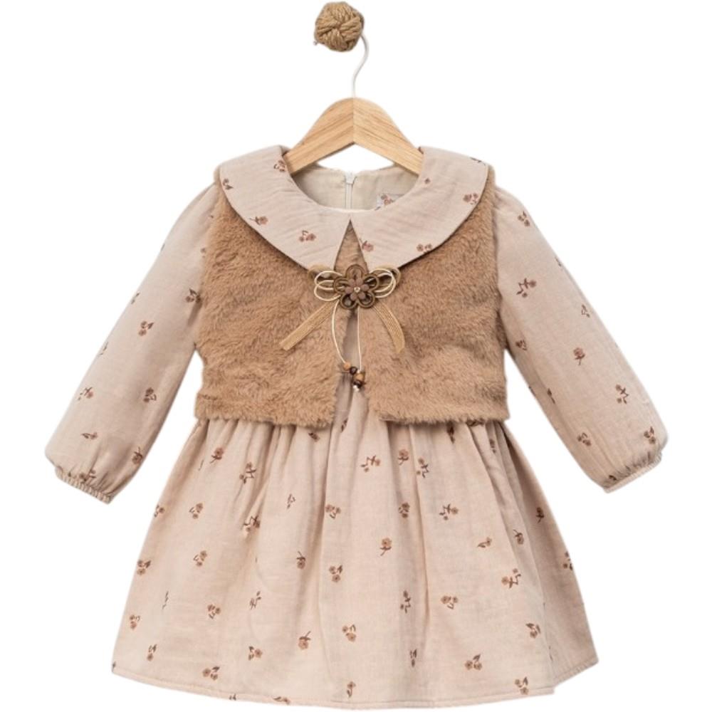 6002 toptan 2-5 yaş arası kız çocuklar için peluş yelekli çocuk mevsimlik elbiseler