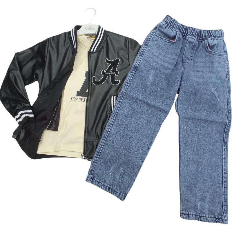 70535 toptan 5/12 yaş erkek çocuklar için kot pantolonlu mevsimlik üçlü takım
