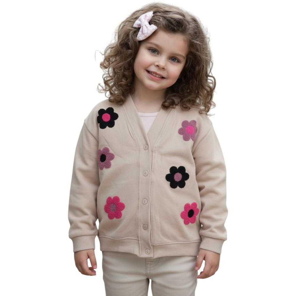 60910 оптом детские демисезонные вязаные кофты с цветочками на пуговицах для девочек на 5/12 лет