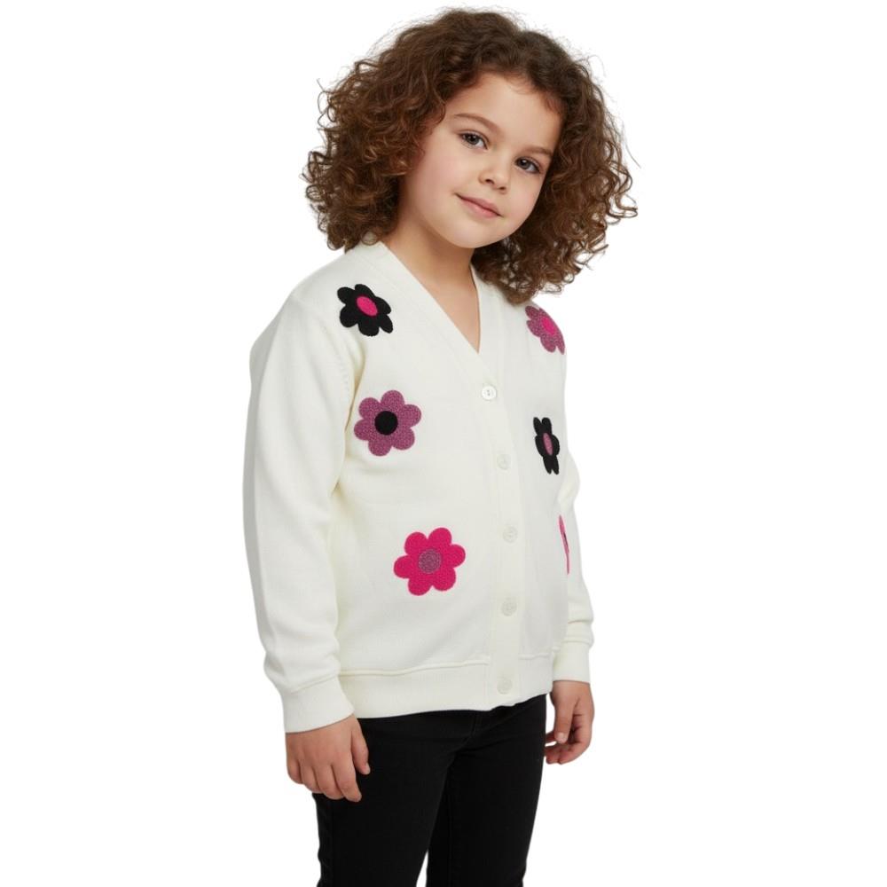 60910 оптом детские демисезонные вязаные кофты с цветочками на пуговицах для девочек на 5/12 лет