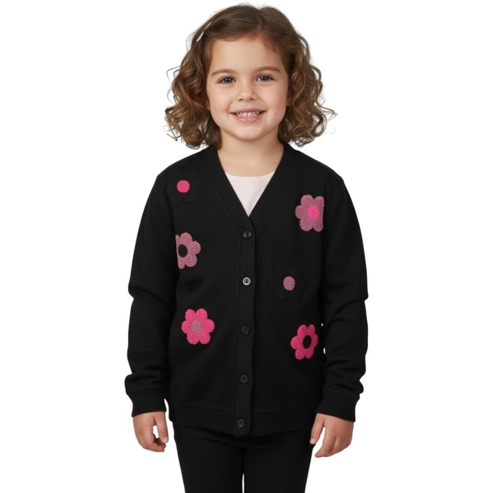 60910 оптом детские демисезонные вязаные кофты с цветочками на пуговицах для девочек на 5/12 лет