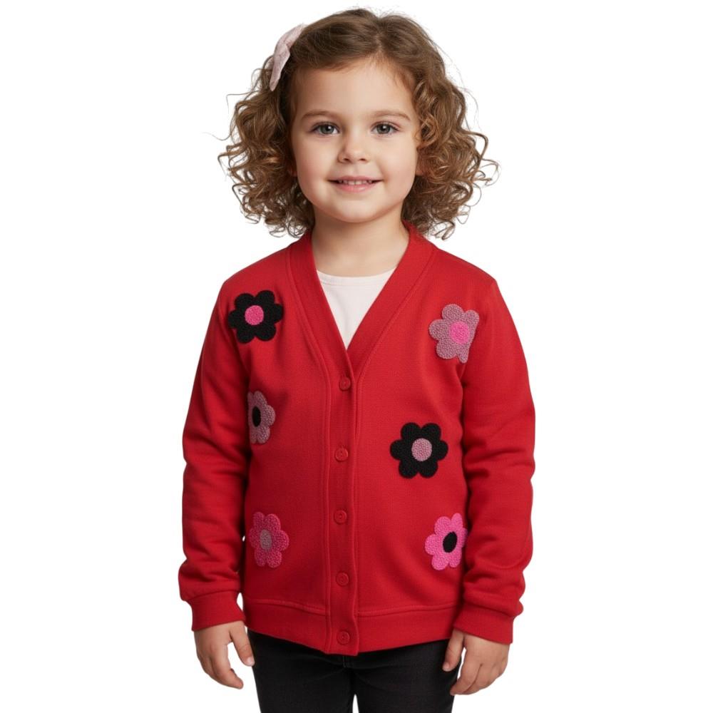 60910 оптом детские демисезонные вязаные кофты с цветочками на пуговицах для девочек на 5/12 лет