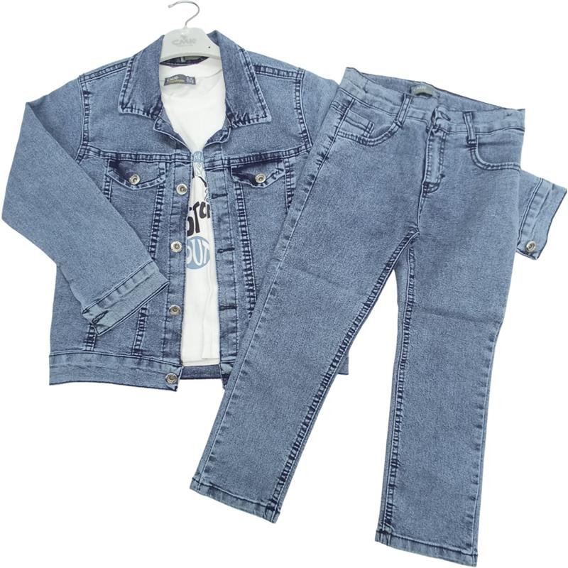 70540 toptan 5/12 yaş erkek çocuklar için kot ceketli,pantolonlu,tişörtlü mevsimlik üçlü takım