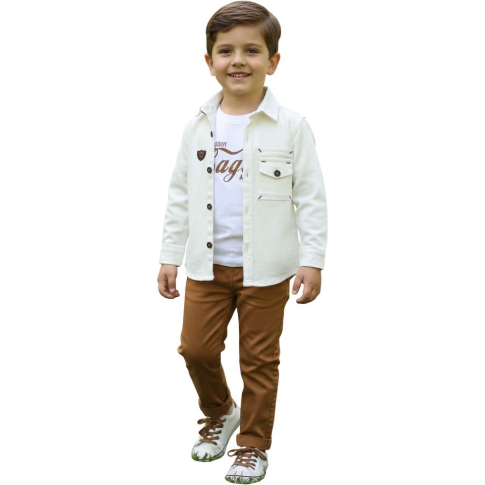 2941 wholesale three-piece sets for boys aged 2-3-4-5 years, including t-shirt, shirt and trousers.