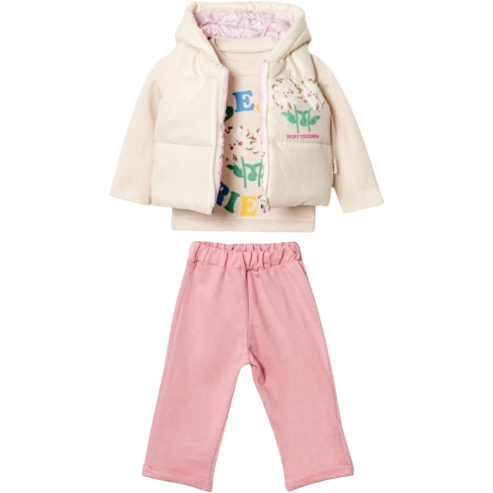 12006 toptan 9-12-18-24 aylık arası kız çocuklar için yelekli mevsimlik üç parçalı takım elbise