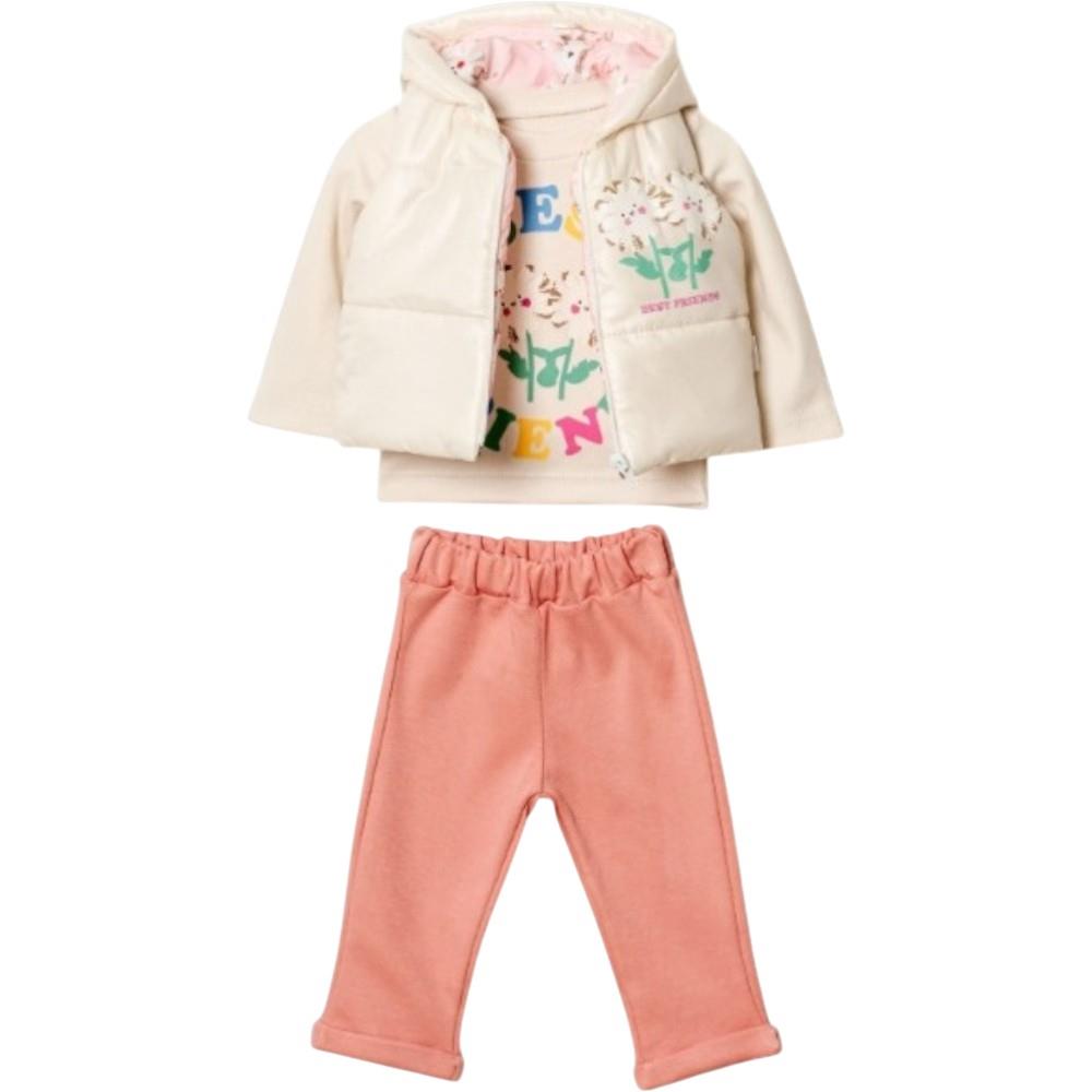 12006 toptan 9-12-18-24 aylık arası kız çocuklar için yelekli mevsimlik üç parçalı takım elbise