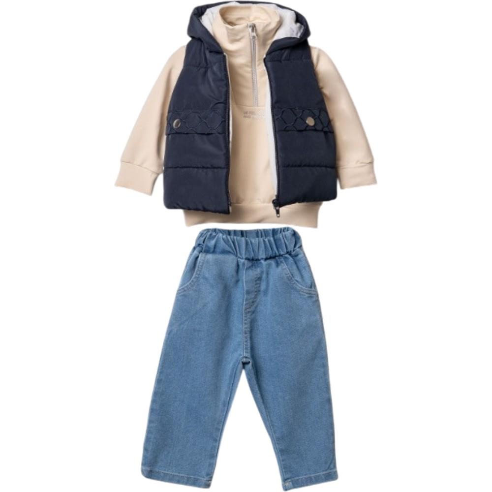 5258 toptan 6-9-12 aylık arası erkek çocuklar için yelekli mevsimlik üç parçalı takım elbise