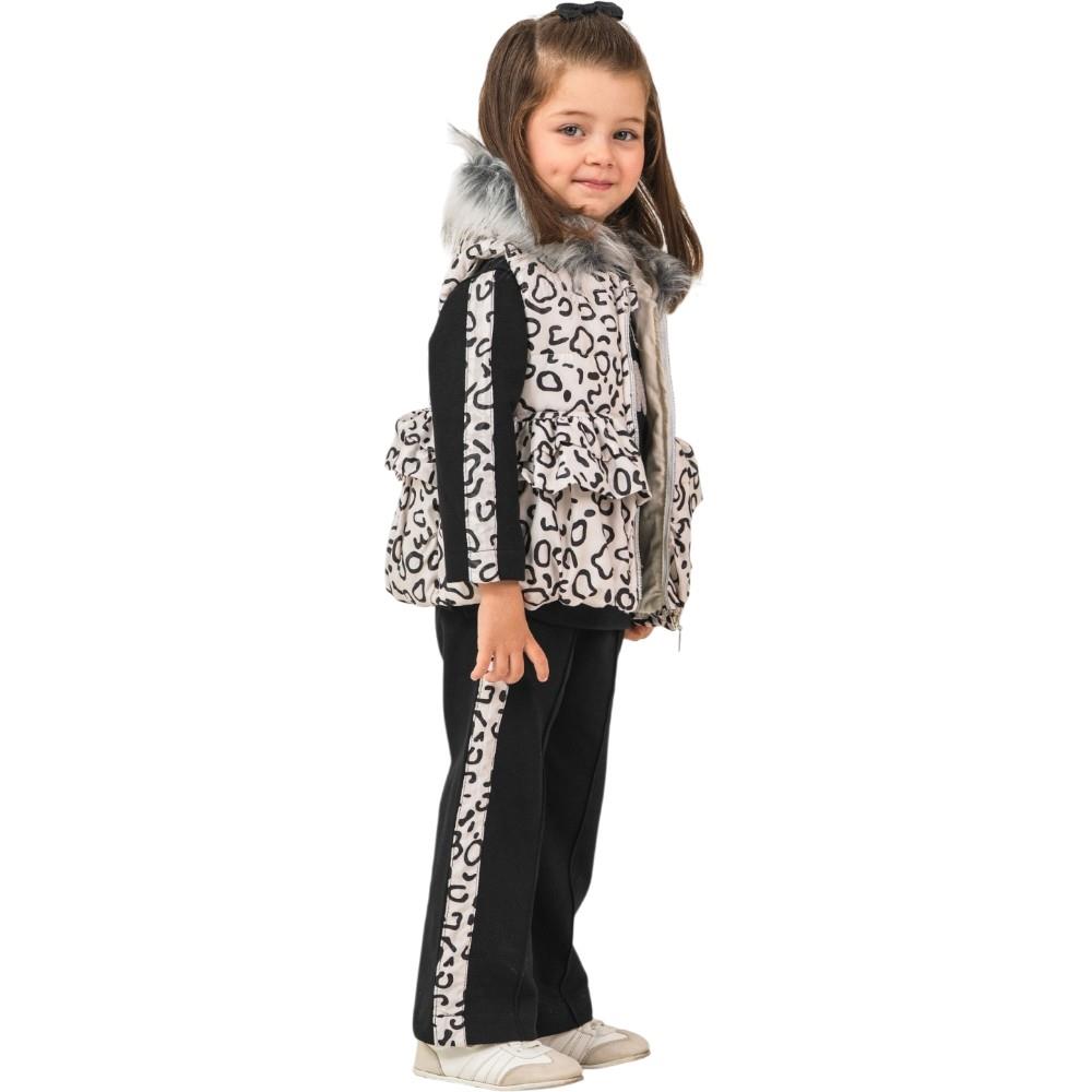 7058 toptan 1-2-3-4 yaş arası kız çocuklar için yelekli mevsimlik üç parçalı takım elbise