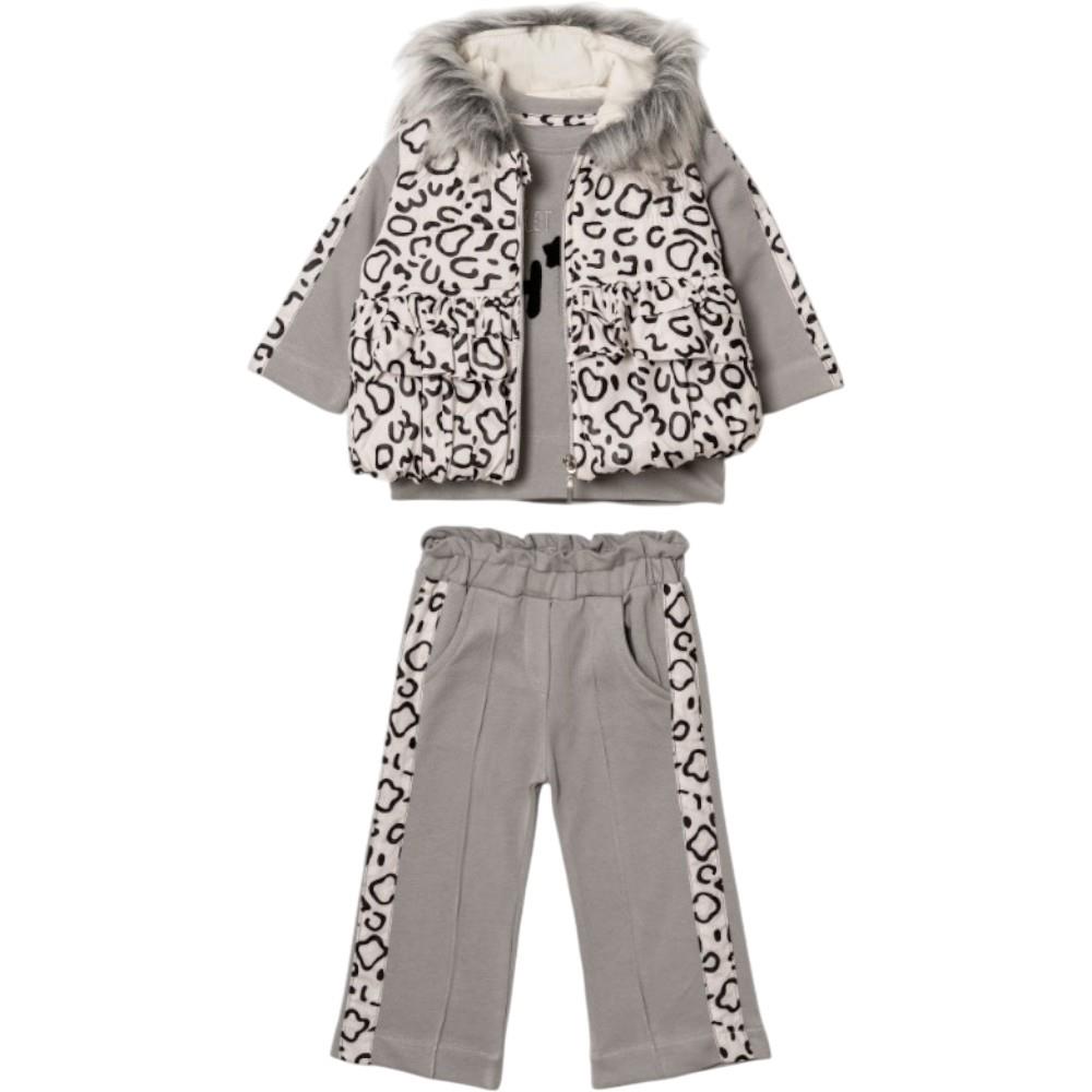 7058 оптом детские демисезонные костюмы тройки с жилетом для девочек на 1-2-3-4 лет