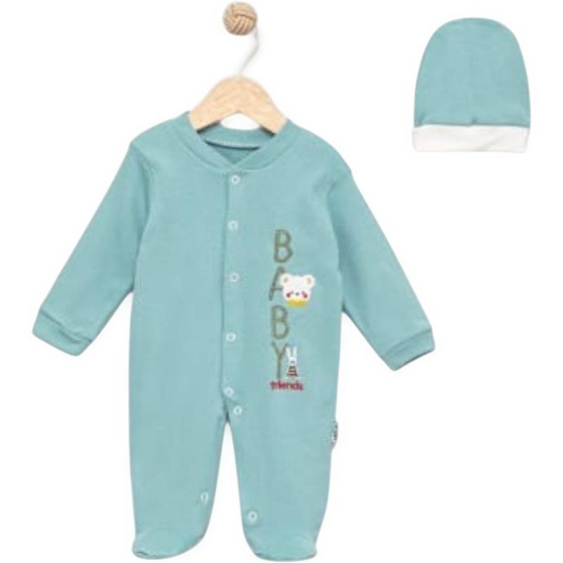 1361 wholesale children's demi-season overalls with buttons and a hat for infants aged 3-6-9 months