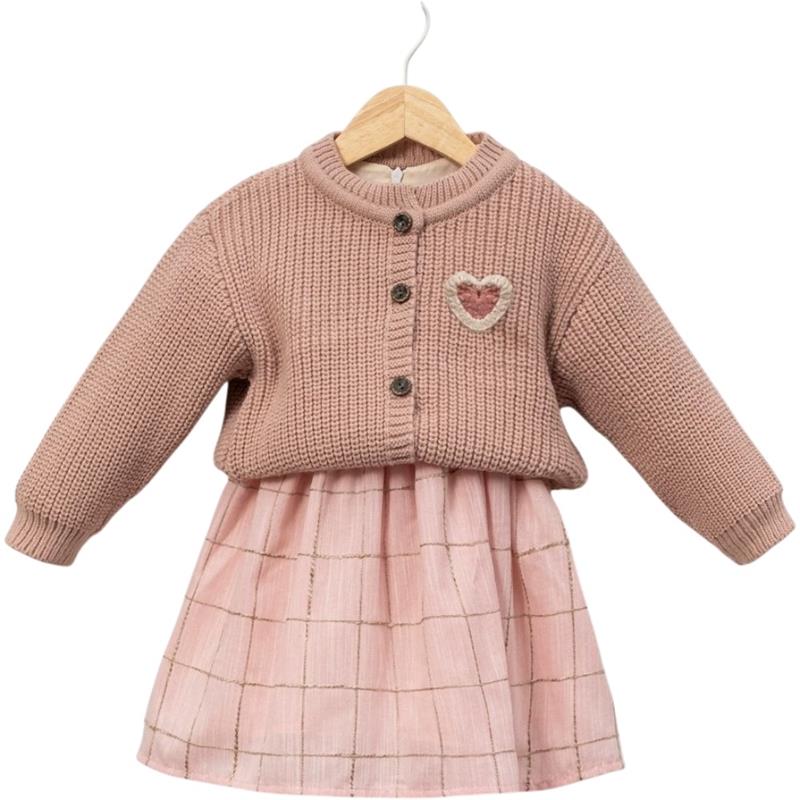 6018 toptan 2/5 yaş kız çocukları için triko hırkalı mevsimlik elbise