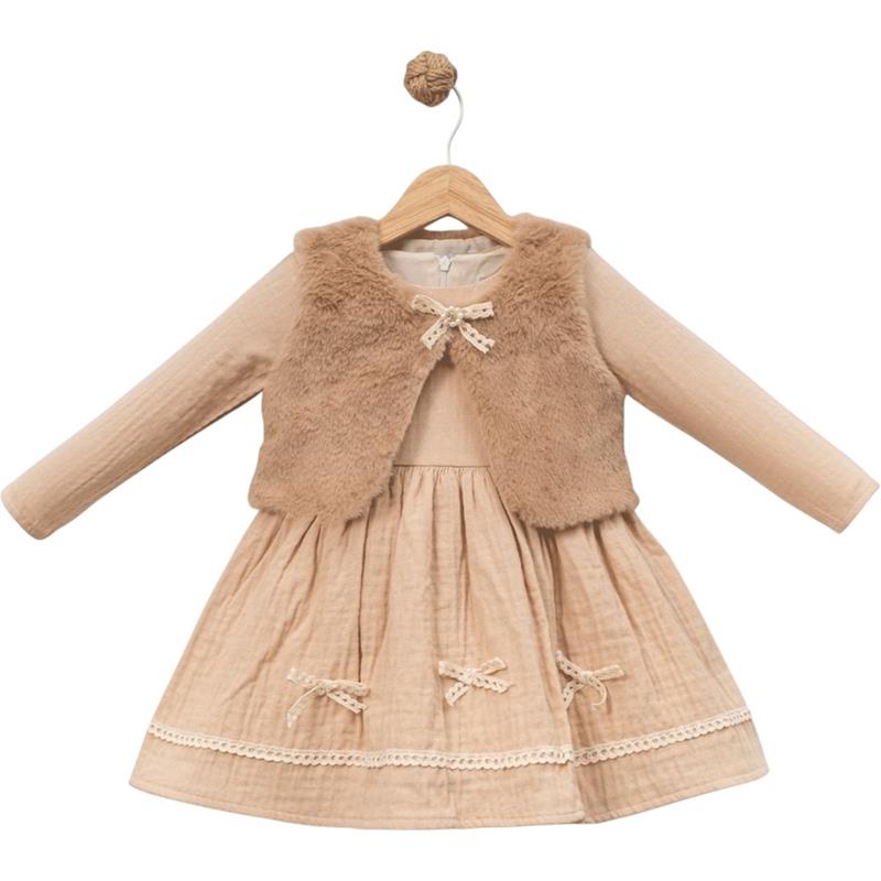 6013 toptan 2-5 yaş arası kız çocuklar için peluş bolerolu mevsimlik elbiseler