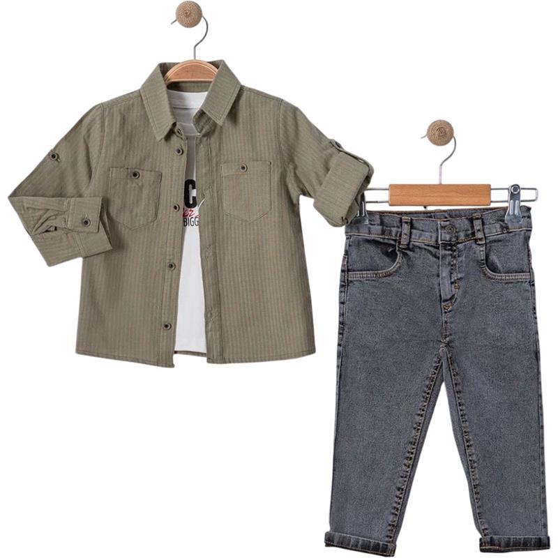 6098 toptan 2-5 yaş arası erkek çocuklar için kot pantolonlu mevsimlik üç parçalı takım elbise