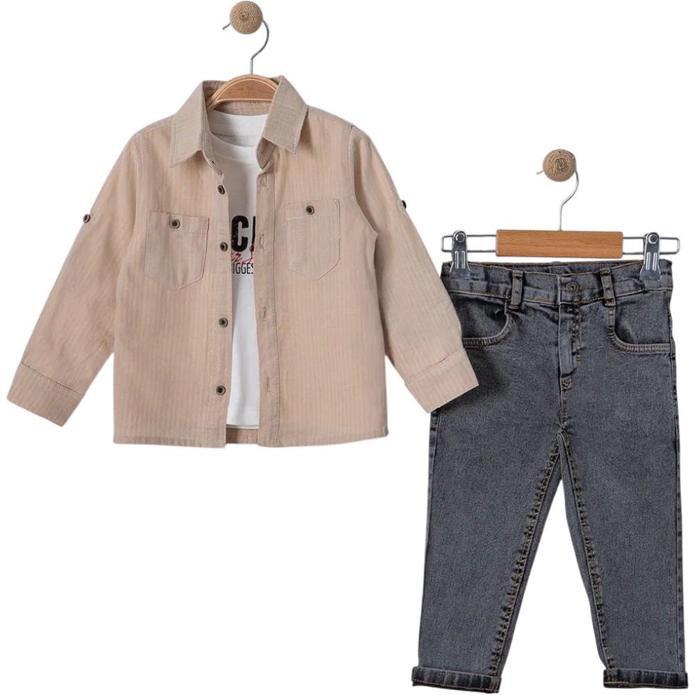 6098 wholesale children's demi-season three-piece suits with denim trousers for boys 2-5 years