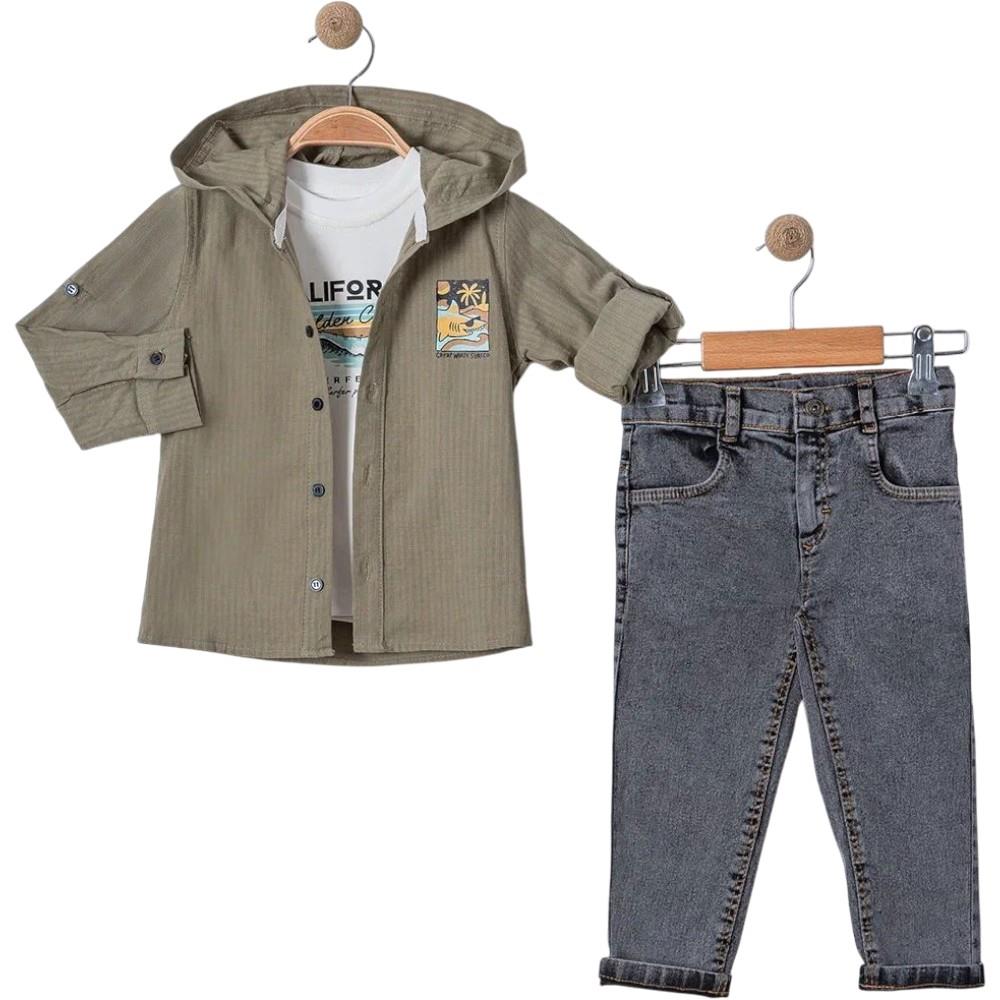 6101 toptan 9/24 aylık arası erkek çocuklar için kot pantolonlu mevsimlik üç parçalı takım elbise  