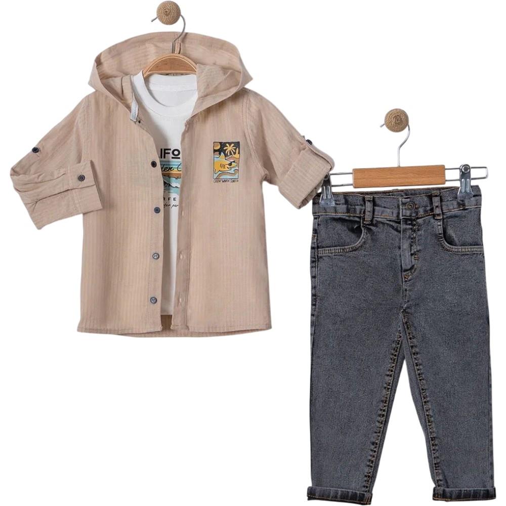 6101 toptan 9/24 aylık arası erkek çocuklar için kot pantolonlu mevsimlik üç parçalı takım elbise  
