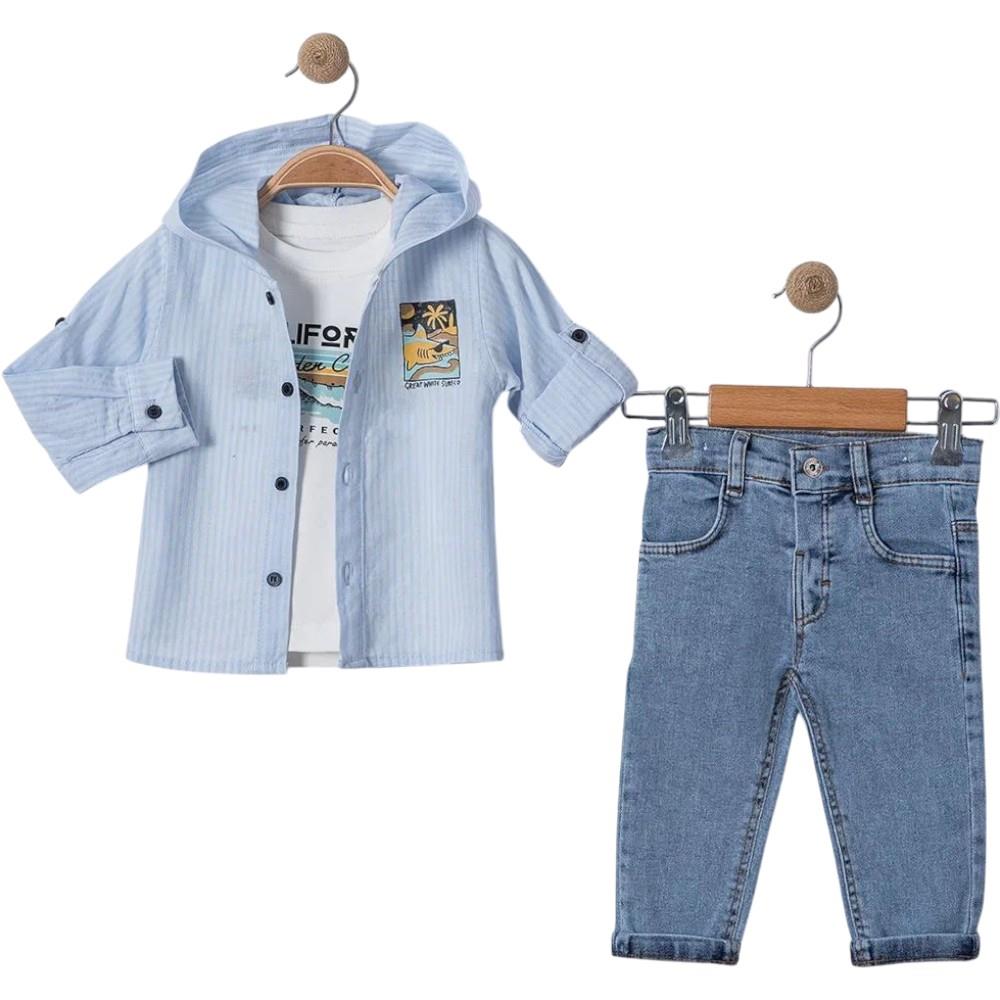 6101 toptan 9/24 aylık arası erkek çocuklar için kot pantolonlu mevsimlik üç parçalı takım elbise  