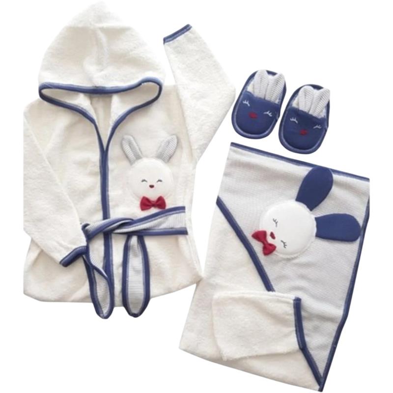 826 toptan 4 parça tavşanlı çocuk bornoz seti
