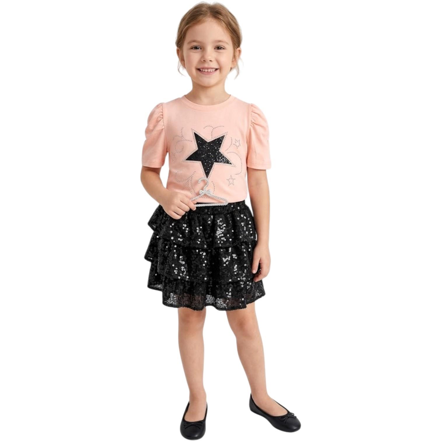 26409 Wholesale summer star-themed t-shirt and skirt set for girls aged 2-5 years