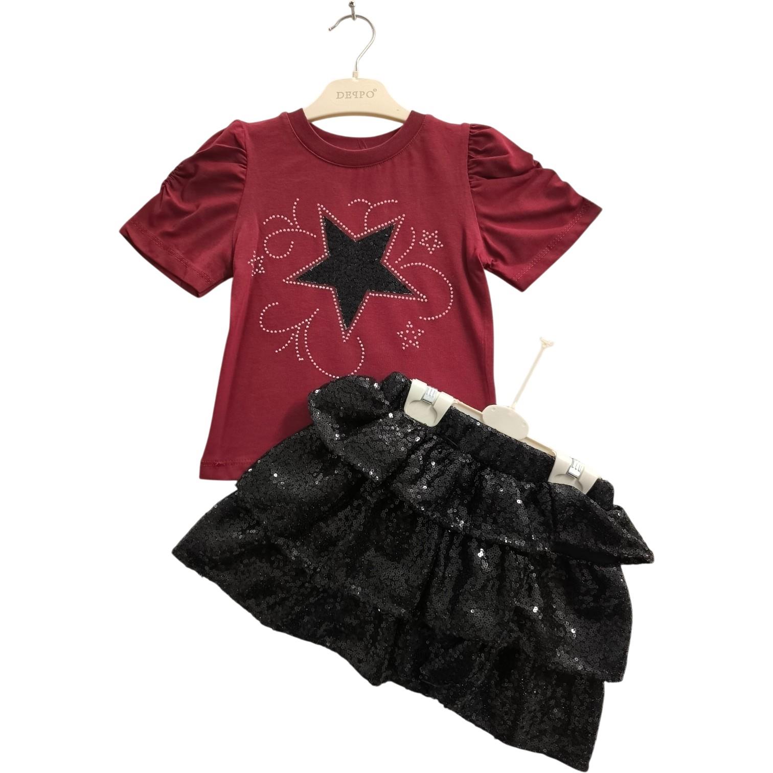 26409 Wholesale summer star-themed t-shirt and skirt set for girls aged 2-5 years