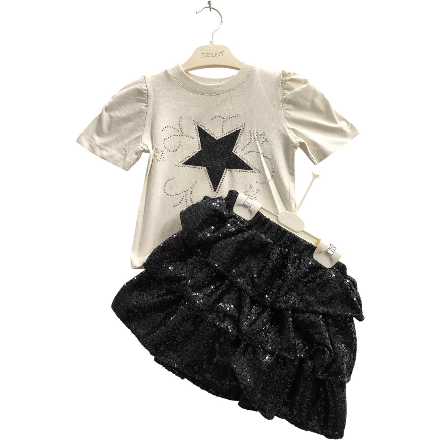 26409 Wholesale summer star-themed t-shirt and skirt set for girls aged 2-5 years