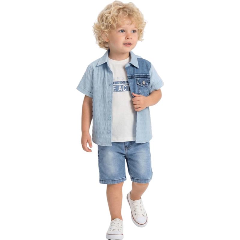 26725 wholesale children's summer shirts, T-shirts and denim shorts in a set for boys aged 5/8 years