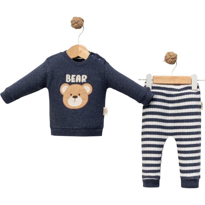 7017 toptan 6-18 aylık erkek çocuklar için ayı baskılı  mevsimlik iki parçalı takım 