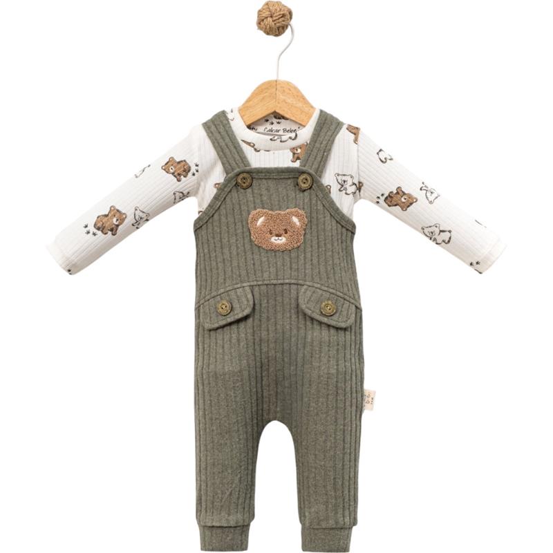 7011 toptan 6/18 aylık bebekler için ayı nakışlı badili salopet