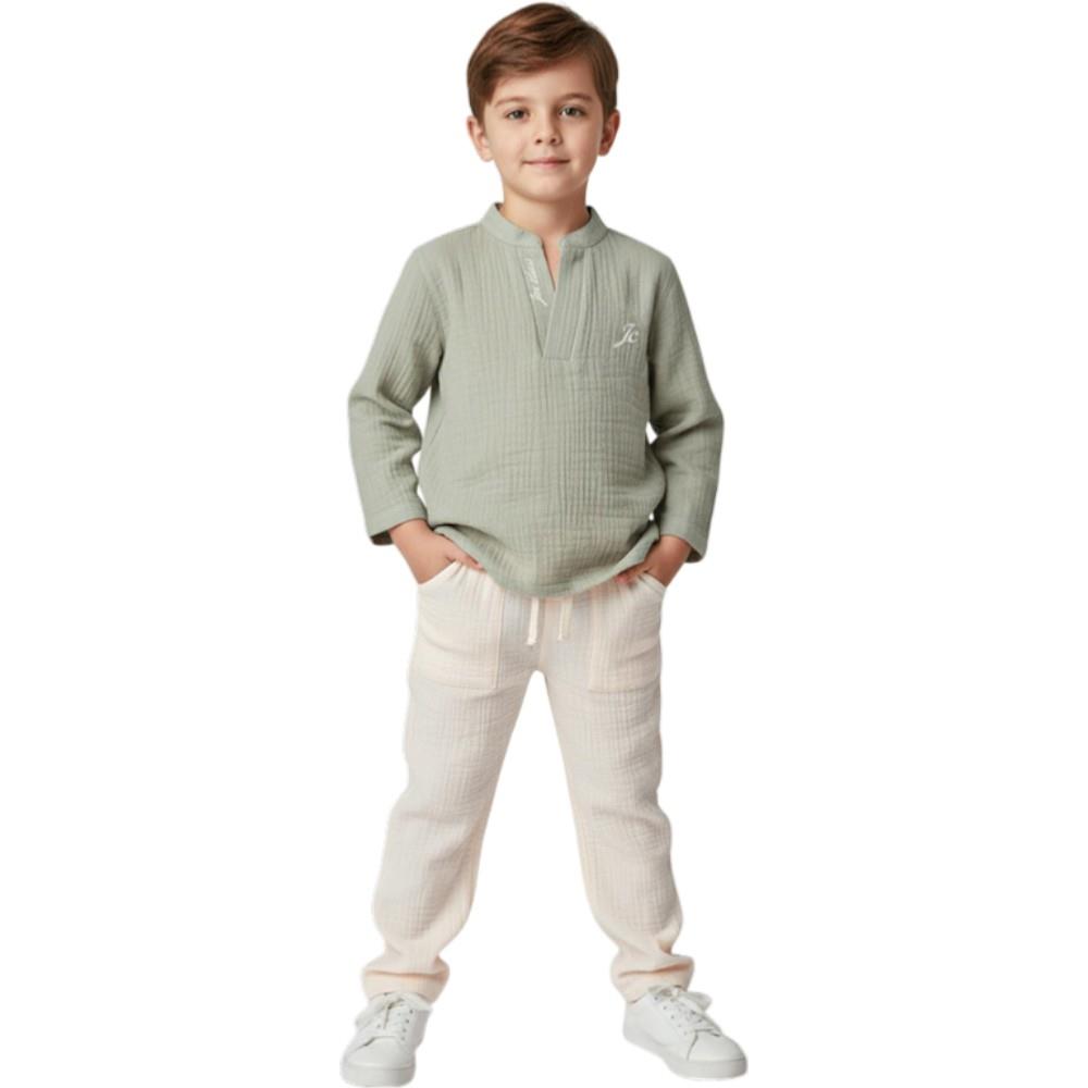 2552 toptan 3-6 yaş arası erkek çocuklar için iki parçalı gömlek ve pantolon takımı