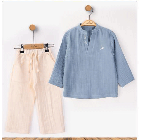 2552 toptan 3-6 yaş arası erkek çocuklar için iki parçalı gömlek ve pantolon takımı