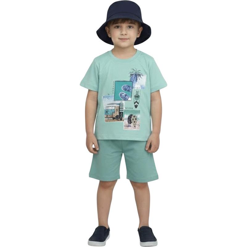 2982 toptan 1-2-3-4 yaş arası erkek çocuklar için yazlık üç parçalı, tişört, şort ve şapka takım