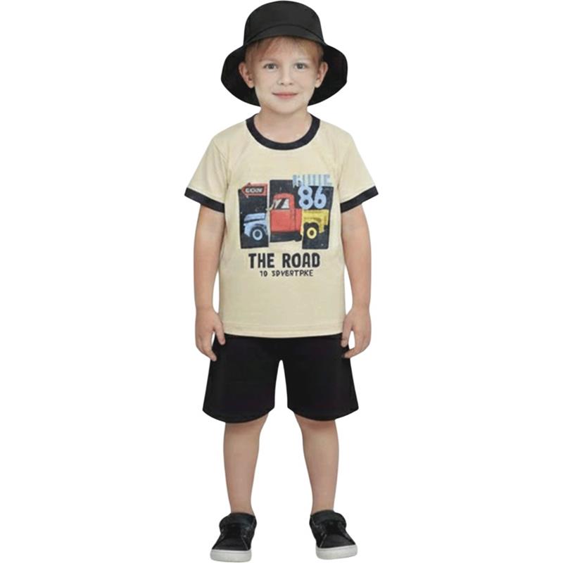 2983 toptan 1-2-3-4 yaş arası erkek çocuklar için yazlık üç parçalı, tişört, şort ve şapka takım