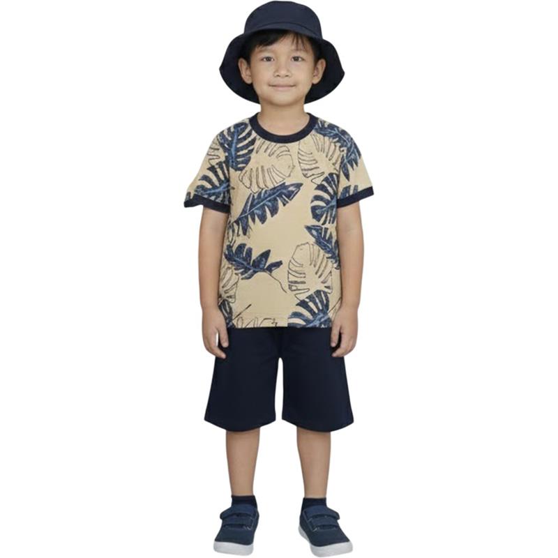 2963 toptan 1-2-3-4 yaş arası erkek çocuklar için yazlık üç parçalı, tişört, şort ve şapka takım