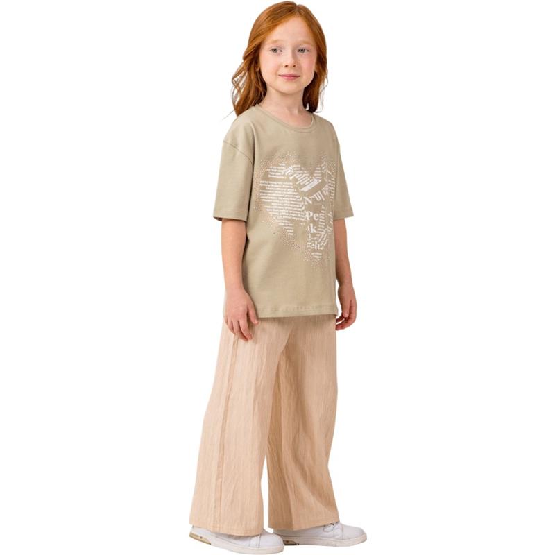 7346 toptan 5-8 yaş arası kız çocuklar için taşlı kalp işlemeli tişört ve pantolonlu yazlık iki parçalı takımlar