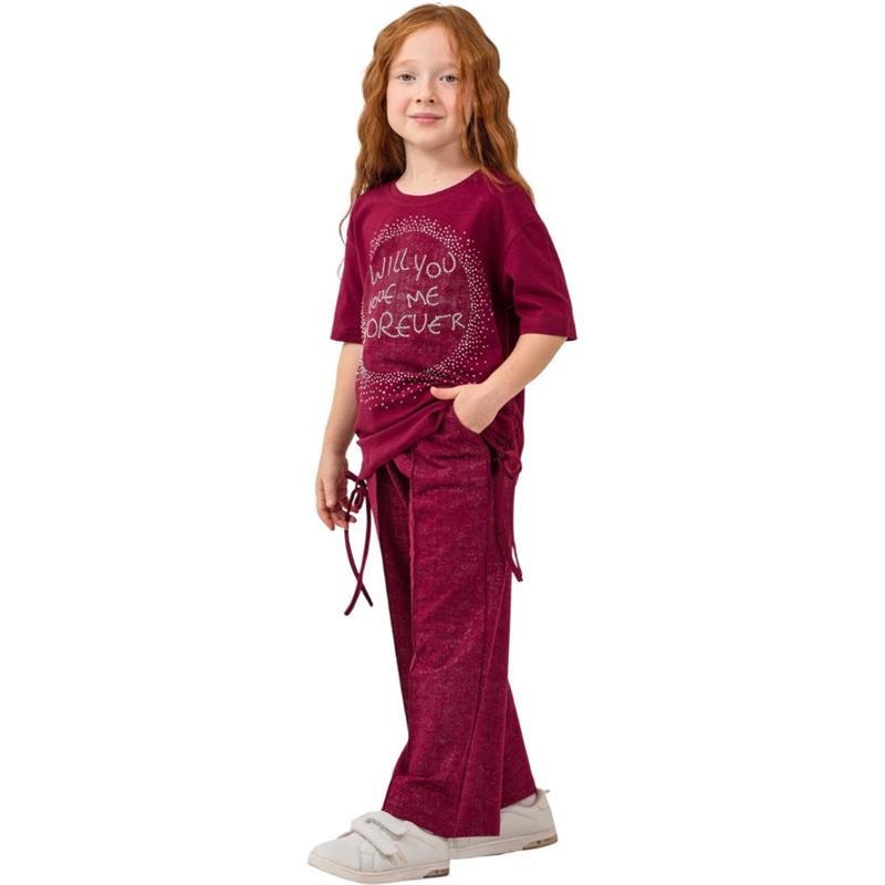 7329 adet toptan 5/8 yaş arası kız çocuklar için WİLL YOU baskılı tişört ve pantolonlu yazlık iki parçalı takım