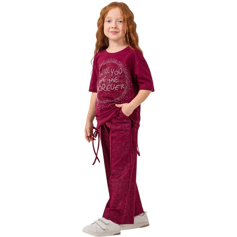 8329 adet toptan 9-12 yaş arası kız çocuklar için WİLL YOU baskılı tişört ve pantolonlu yazlık iki parçalı takım 