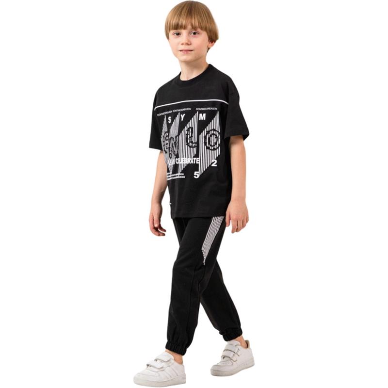 4318 toptan 9-12 yaş arası erkek çocuklar için ENLO baskılı tişört ve pantolonlu iki parçalı yazlık takım elbise