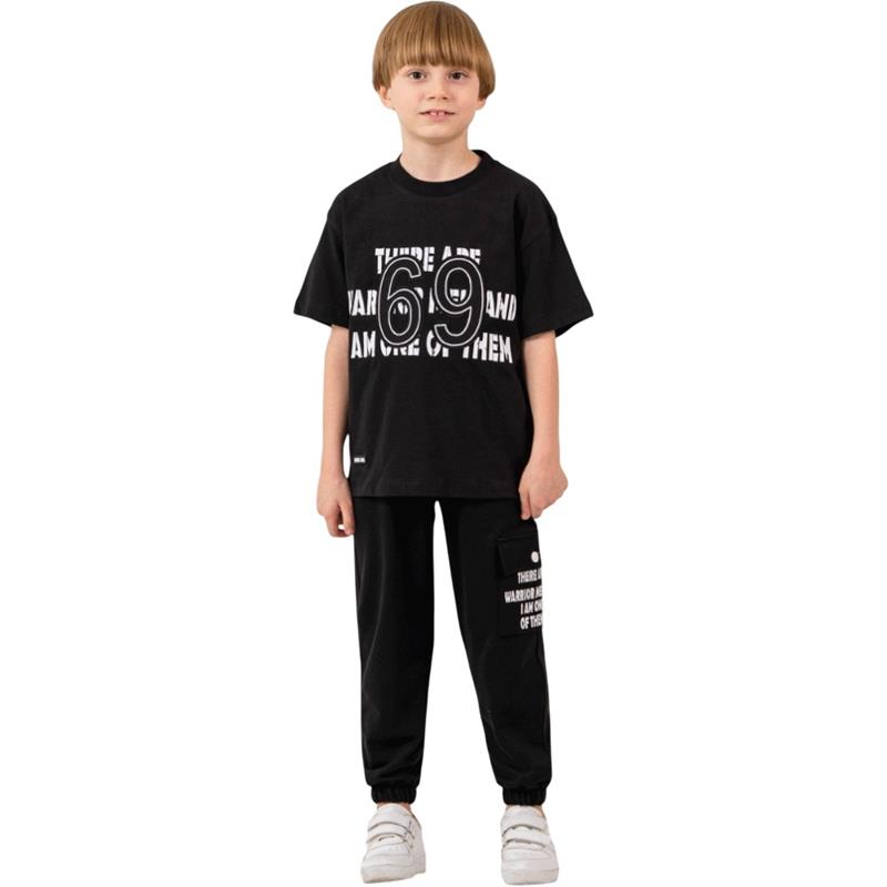 4315 toptan 9-12 yaş arası erkek çocuklar için yazlık 69 baskılı tişört ve pantolonlu iki parçalı takım elbise