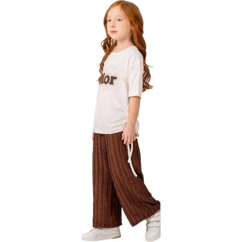 7338 toptan 5/8 yaş arası kız çocuklar için yazlık DİOR nakışlı tişört ve pantolonlu iki parçalı takım elbise