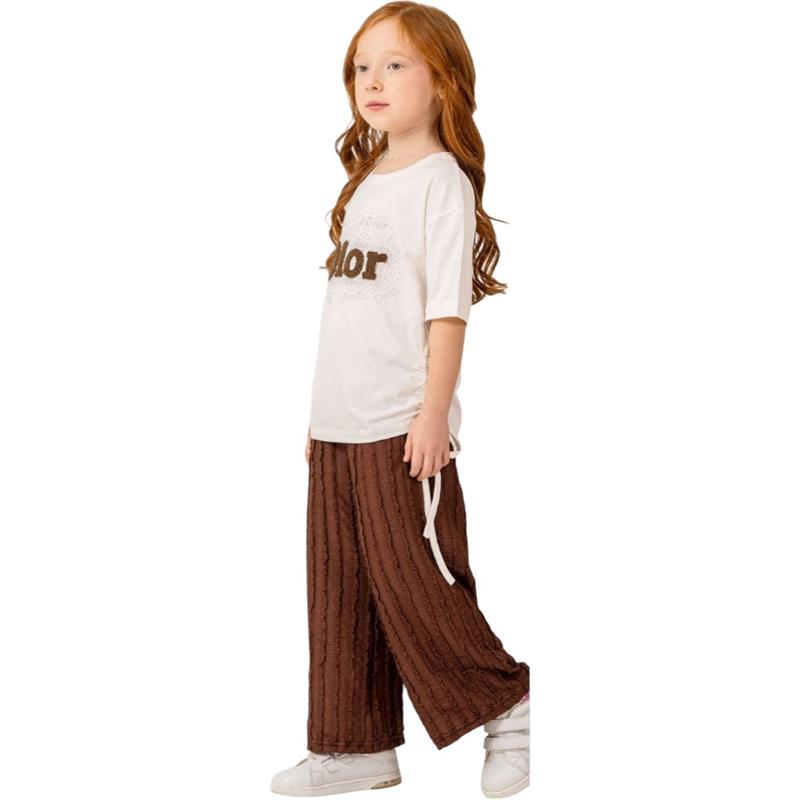 8338 toptan 9-12 yaş arası kız çocuklar için yazlık DİOR nakışlı tişört ve pantolonlu iki parçalı takım elbise 