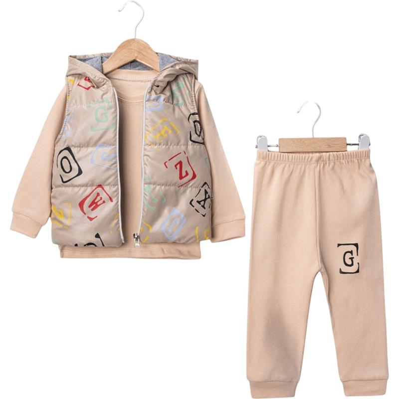25393 toptan 9-24 aylık erkek çocuklar için yelekli mevsimlik üç parçalı takım elbise