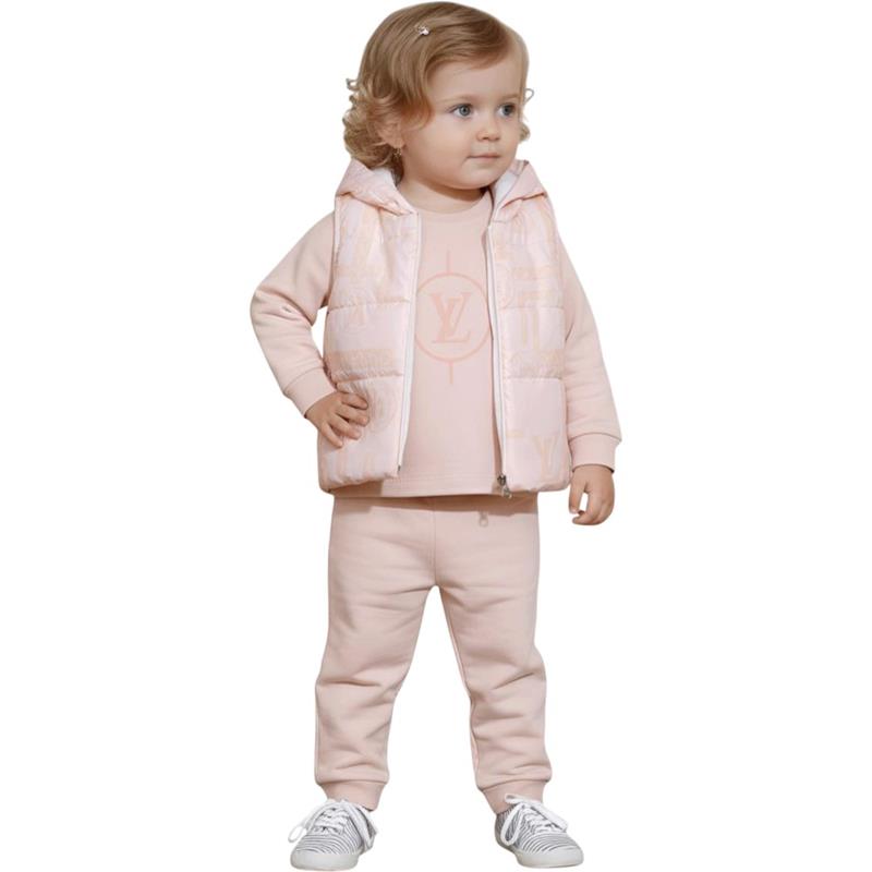 25415 toptan 9-24 aylık kız çocuklar için yelekli mevsimlik üç parçalı takım elbise