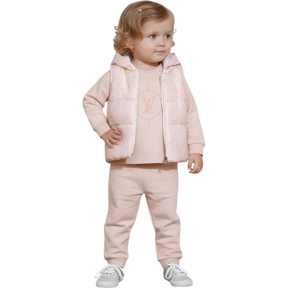 25415 оптом детские демисезонные костюмы тройки с жилетом для девочек на 9/24 месяцев