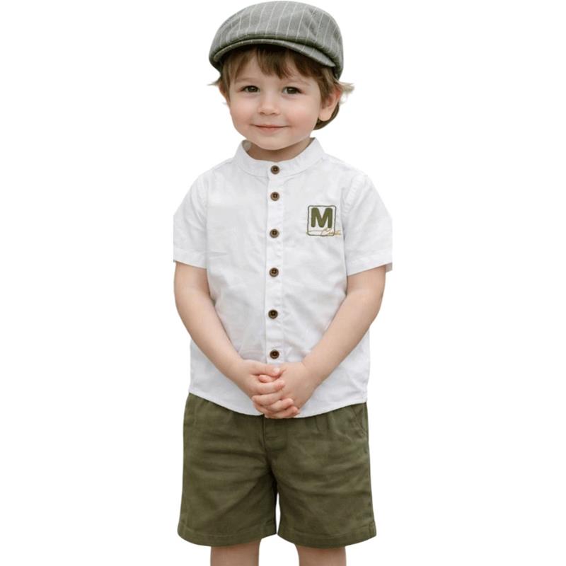 1284 toptan 9/24 aylık erkek çocuklar için gömlekli,şortlu ve şapkalı yazlık takım