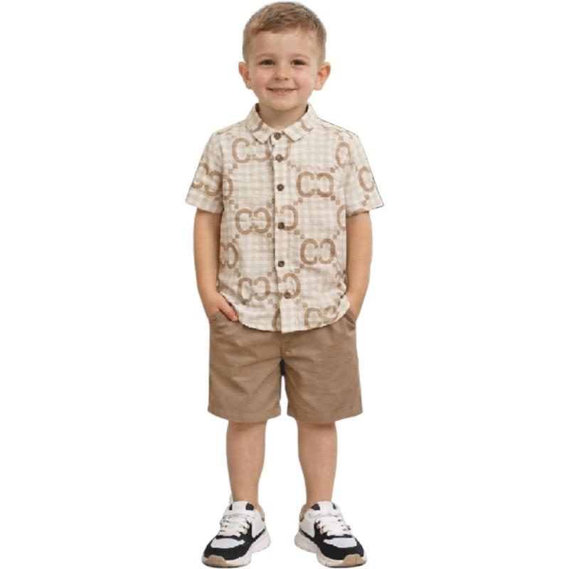 1299 toptan 2/5 yaş erkek çocuklar için gömlekli, şortlu yazlık ikili takım
