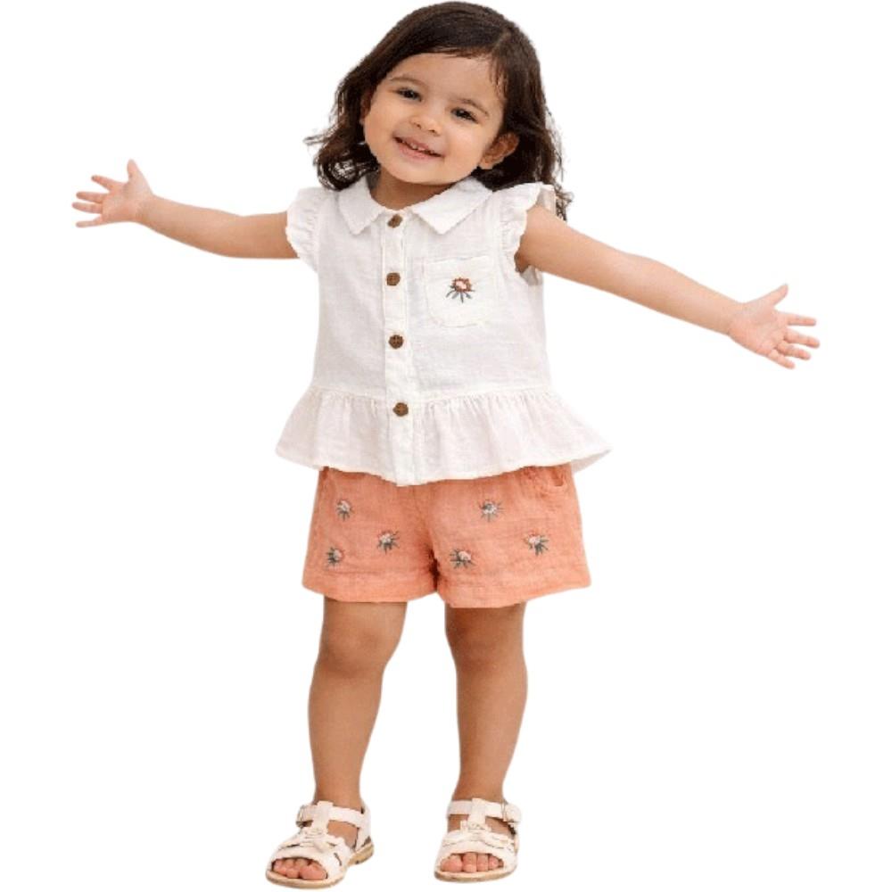 1273 Wholesale of a two-piece summer set for girls aged 9 to 24 months, consisting of a blouse and shorts