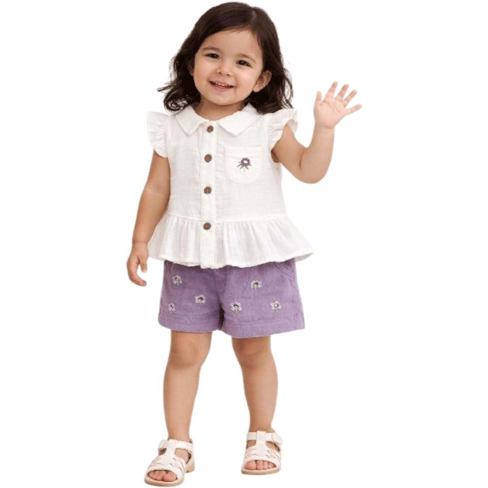 1273 Wholesale of a two-piece summer set for girls aged 9 to 24 months, consisting of a blouse and shorts