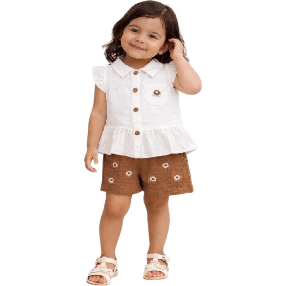1273 Wholesale of a two-piece summer set for girls aged 9 to 24 months, consisting of a blouse and shorts