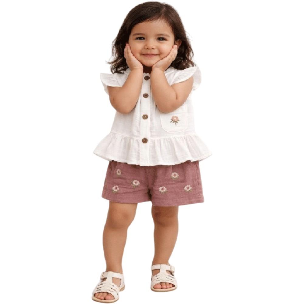 1273 Wholesale of a two-piece summer set for girls aged 9 to 24 months, consisting of a blouse and shorts