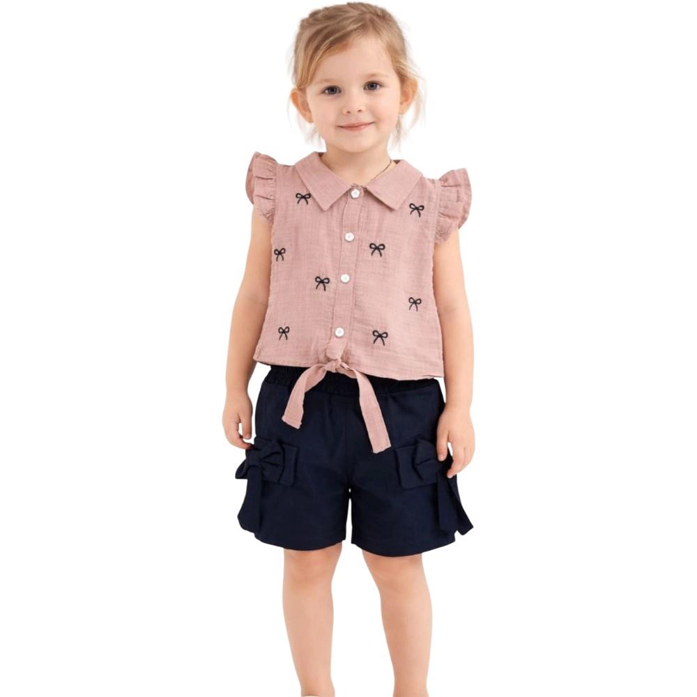 1277 wholesale children's summer two-piece suits with a blouse and shorts for girls 9/24 months